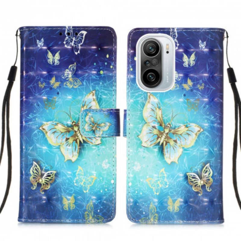Custodia in pelle Xiaomi Mi 11i 5G Farfalle Dorate
