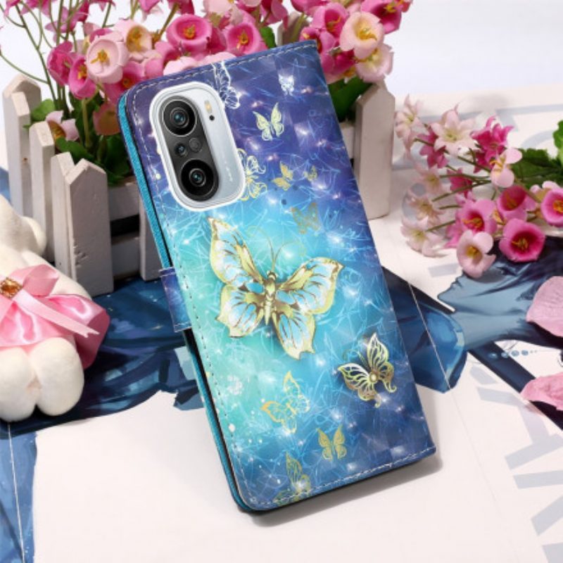 Custodia in pelle Xiaomi Mi 11i 5G Farfalle Dorate