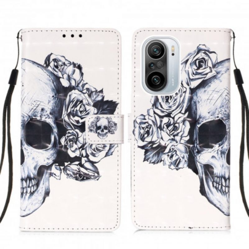 Custodia in pelle Xiaomi Mi 11i 5G Teschio Fiorito