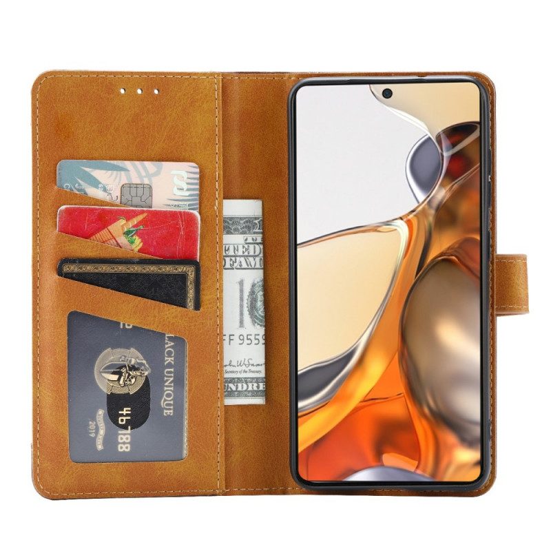 Custodia A Portafoglio Xiaomi 11T / 11T Pro Portacarte Frontale Effetto Pelle E Tracolla