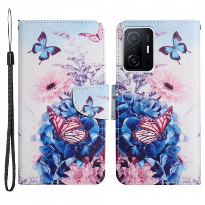 Custodia in pelle Xiaomi 11T / 11T Pro Bouquet Di Fiori E Farfalle