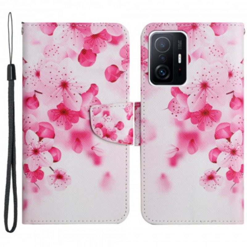 Custodia in pelle Xiaomi 11T / 11T Pro Fiori Rosa