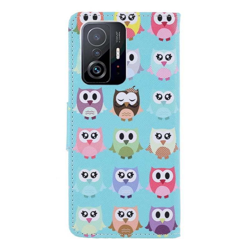 Custodia in pelle Xiaomi 11T / 11T Pro Gufi Multipli