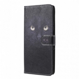 Custodia in pelle Xiaomi 11T / 11T Pro Strappy Occhi Di Gatto Nero