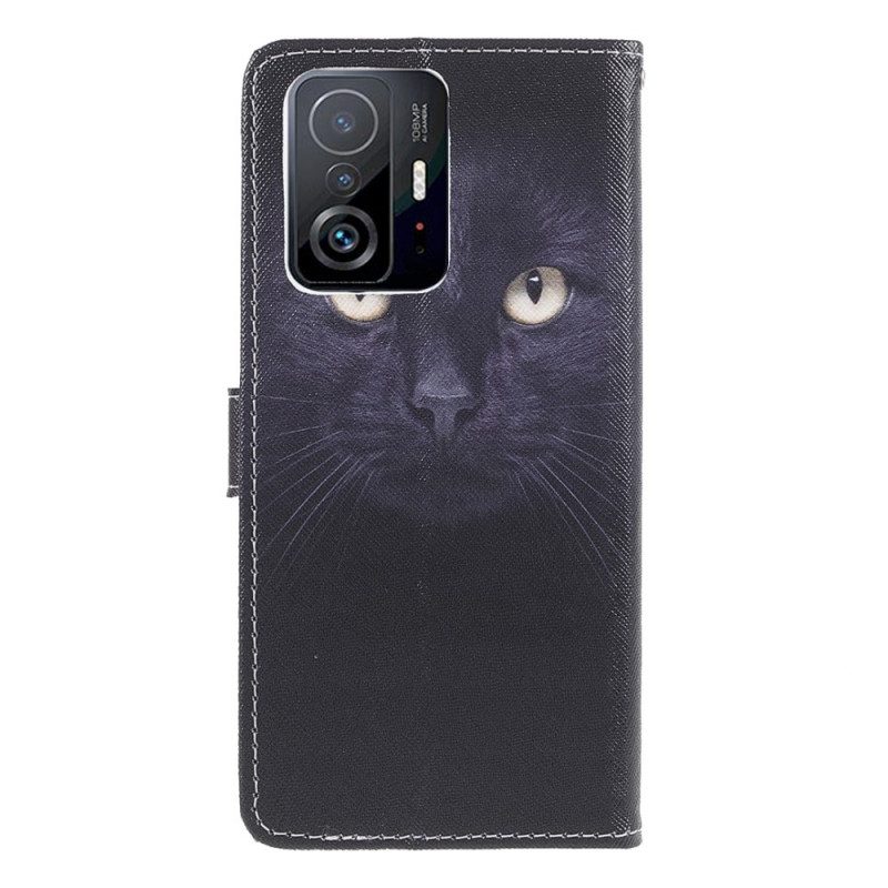 Custodia in pelle Xiaomi 11T / 11T Pro Strappy Occhi Di Gatto Nero