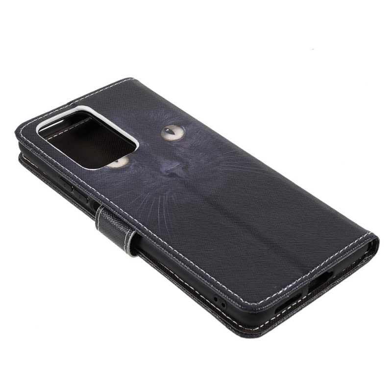 Custodia in pelle Xiaomi 11T / 11T Pro Strappy Occhi Di Gatto Nero
