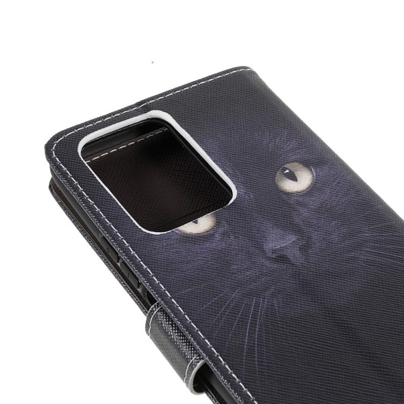 Custodia in pelle Xiaomi 11T / 11T Pro Strappy Occhi Di Gatto Nero