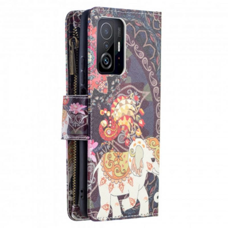 Custodia in pelle Xiaomi 11T / 11T Pro Tasca Con Zip A Forma Di Elefante