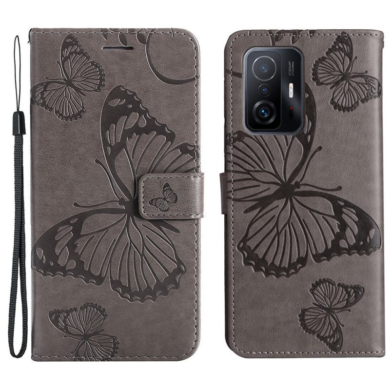 Folio Cover Xiaomi 11T / 11T Pro Farfalle Con Cinturino Gigante