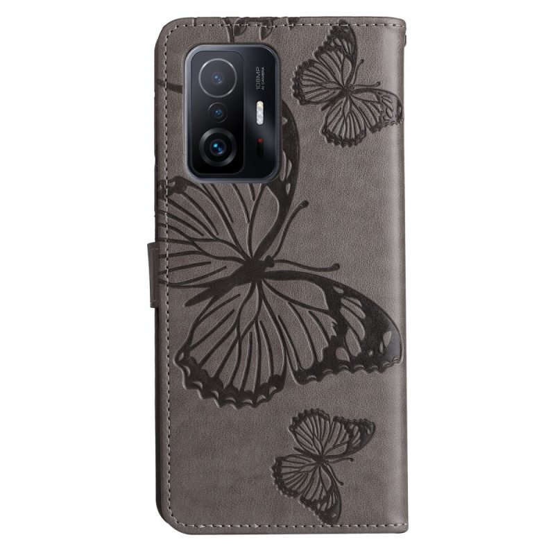 Folio Cover Xiaomi 11T / 11T Pro Farfalle Con Cinturino Gigante