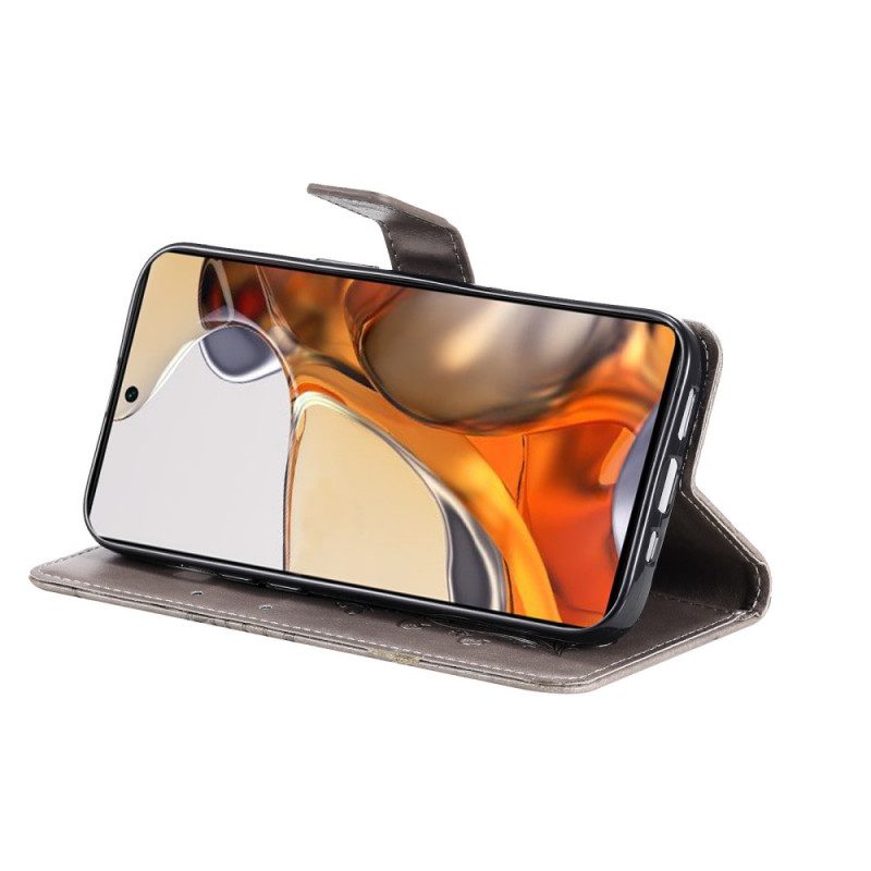 Folio Cover Xiaomi 11T / 11T Pro Farfalle Con Cinturino Gigante
