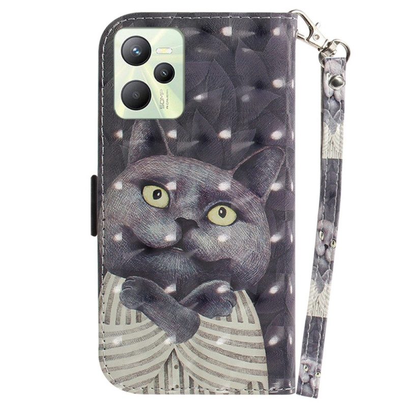 Custodia A Portafoglio Realme C35 Gatto Grigio Con Cinturino