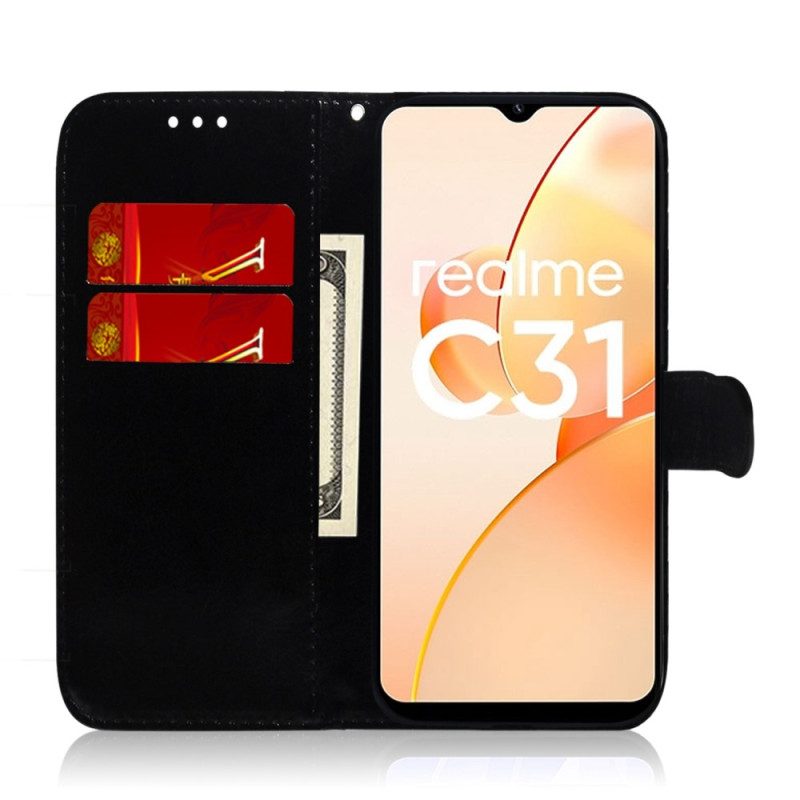 Custodia in pelle Realme C35 Effetto Specchio Strappy