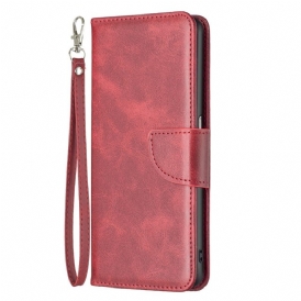 Custodia in pelle Realme C35 Folio Cover Patta Obliqua Liscia Con Cinturino