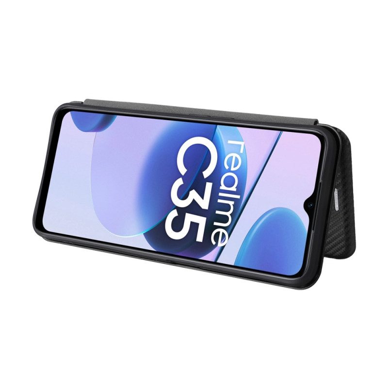 Folio Cover Realme C35 Custodia in pelle Anello In Fibra Di Carbonio