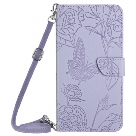 Custodia in pelle iPhone 14 Pro Farfalle E Tracolla