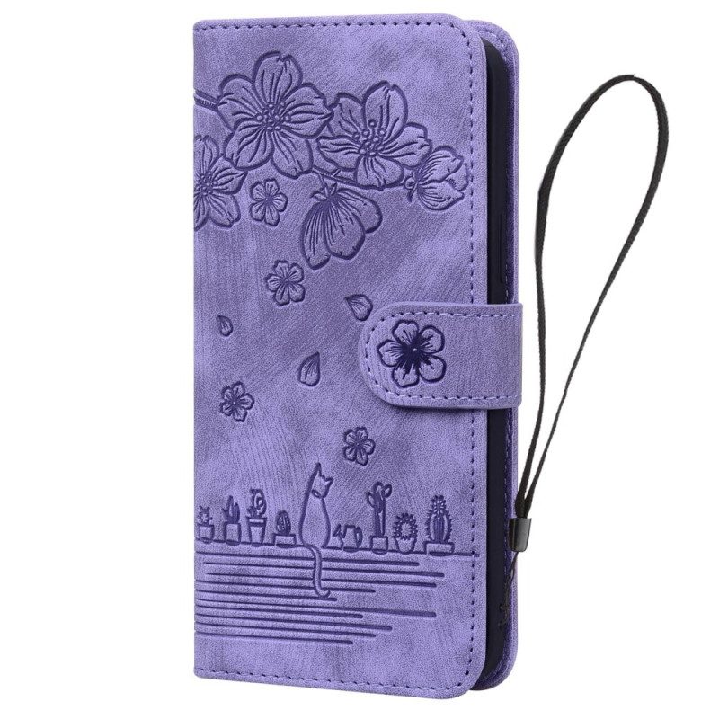 Custodia in pelle iPhone 14 Pro Stampa Di Gatto Strappy