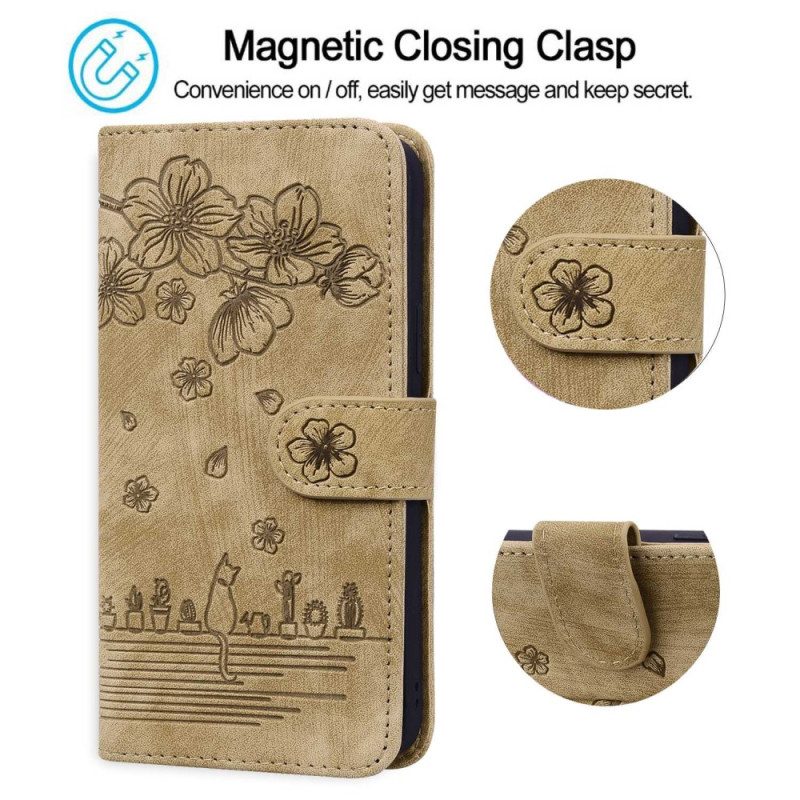 Custodia in pelle iPhone 14 Pro Stampa Di Gatto Strappy
