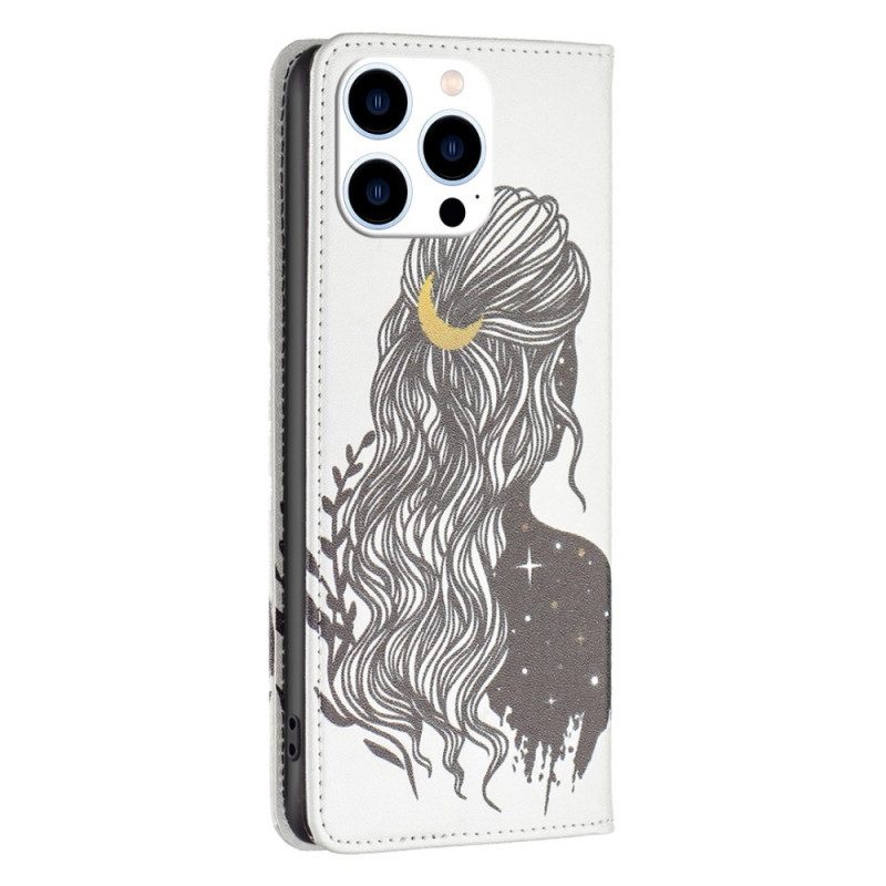 Folio Cover iPhone 14 Pro Custodia in pelle Bei Capelli