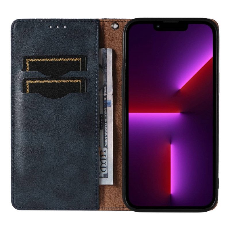 Folio Cover iPhone 14 Pro Custodia in pelle Cinturino Vintage