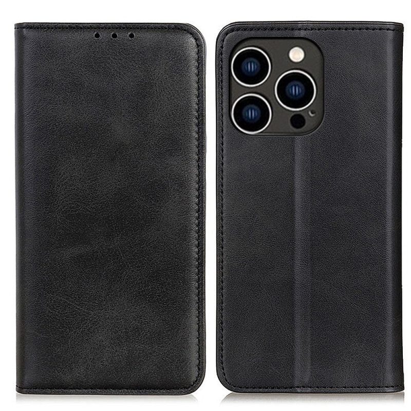 Folio Cover iPhone 14 Pro Custodia in pelle Crosta Di Cuoio Classica