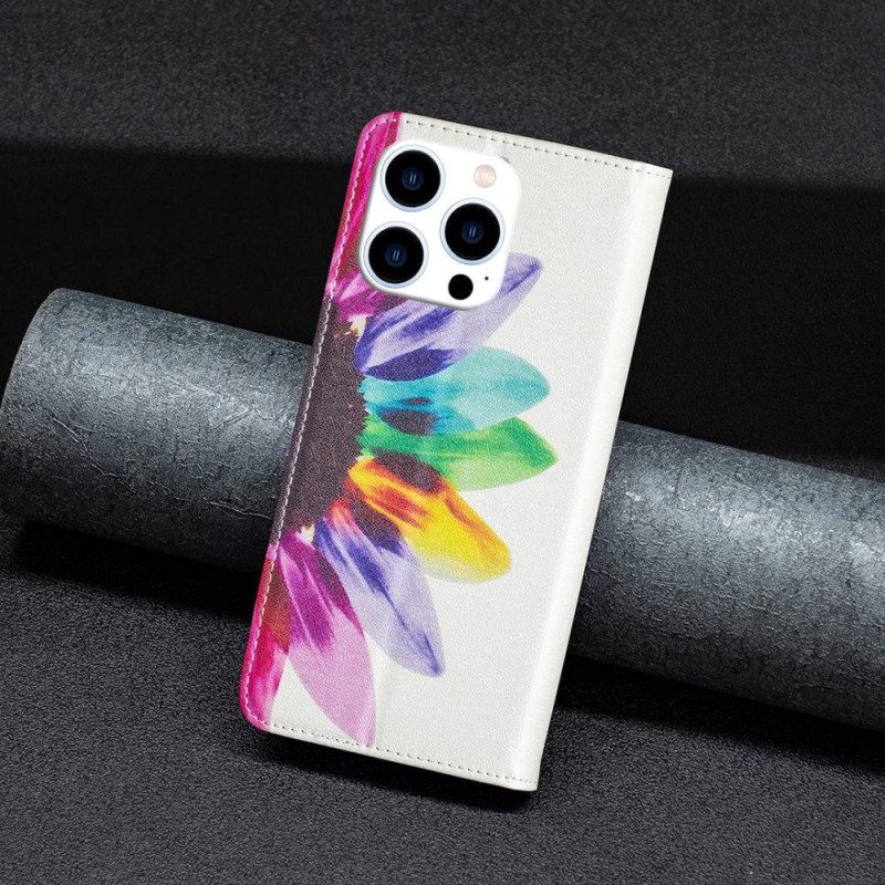 Folio Cover iPhone 14 Pro Custodia in pelle Fiore Dell'acquerello
