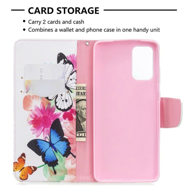 Custodia A Portafoglio Samsung Galaxy S20 Plus / S20 Plus 5G Farfalle E Fiori Dipinti
