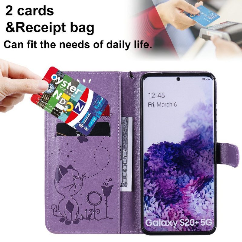 Custodia in pelle Samsung Galaxy S20 Plus / S20 Plus 5G Gatto E Ape Con Cordino