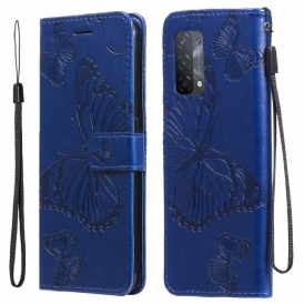 Custodia in pelle Oppo A74 4G Farfalle Con Cinturino Gigante