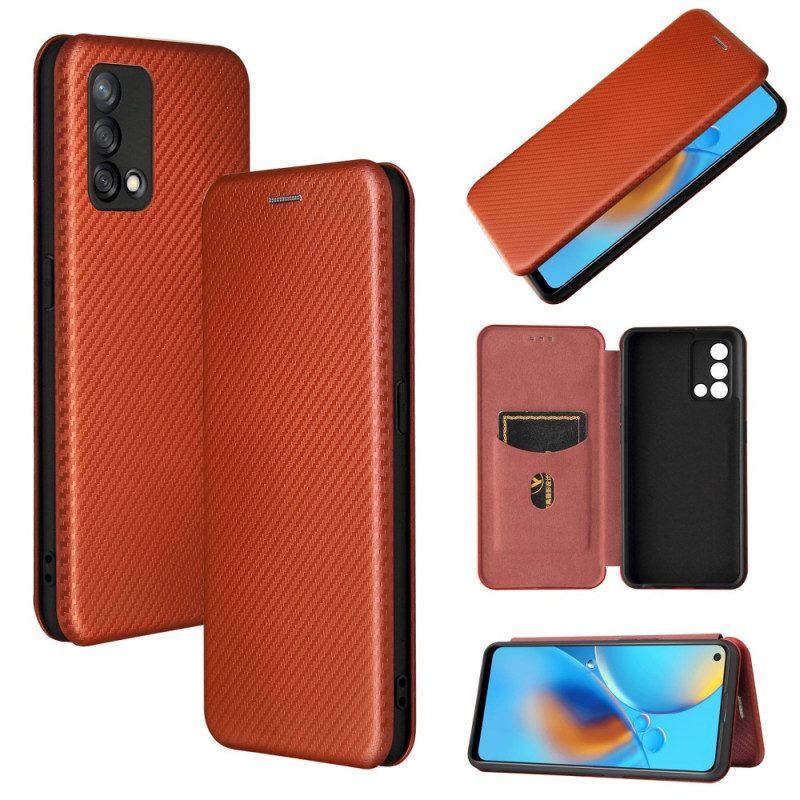 Folio Cover Oppo A74 4G Custodia in pelle Fibra Di Carbonio