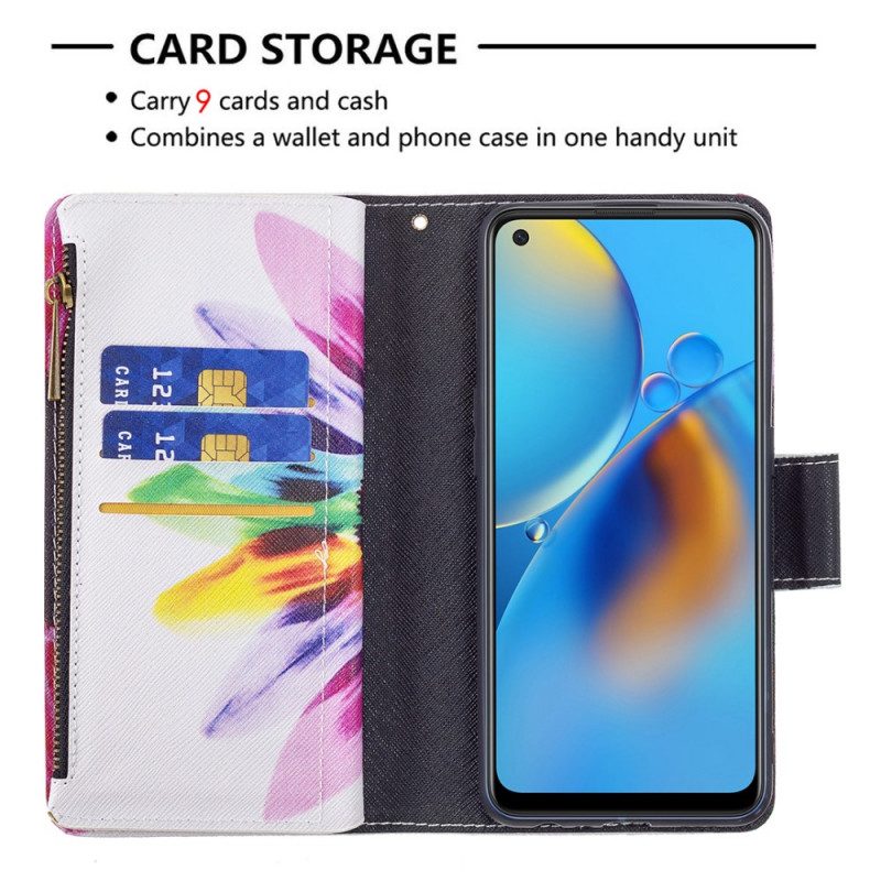 Folio Cover Oppo A74 4G Tasca Con Zip A Fiore