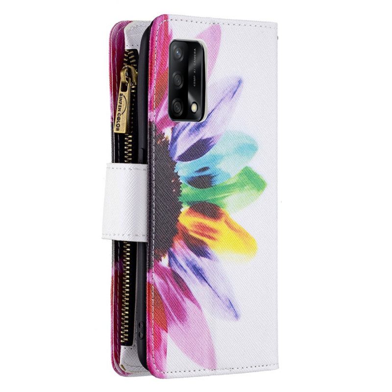 Folio Cover Oppo A74 4G Tasca Con Zip A Fiore