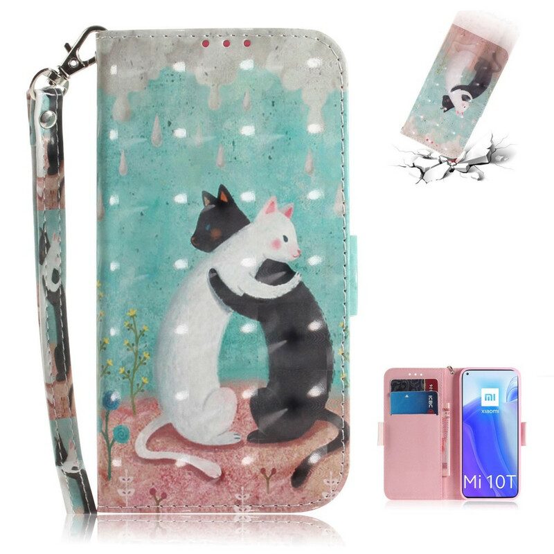 Custodia in pelle Xiaomi Mi 10T / 10T Pro Amici Gatto Strappy