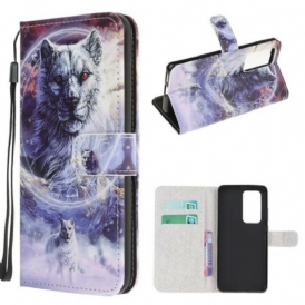 Custodia in pelle Xiaomi Mi 10T / 10T Pro Lupo In Inverno Con Cordino