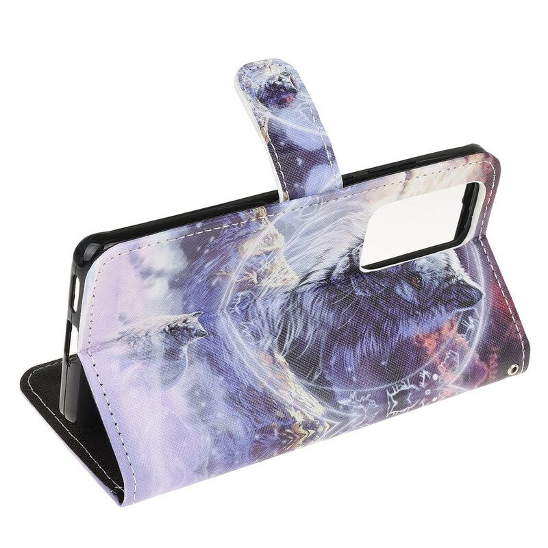 Custodia in pelle Xiaomi Mi 10T / 10T Pro Lupo In Inverno Con Cordino