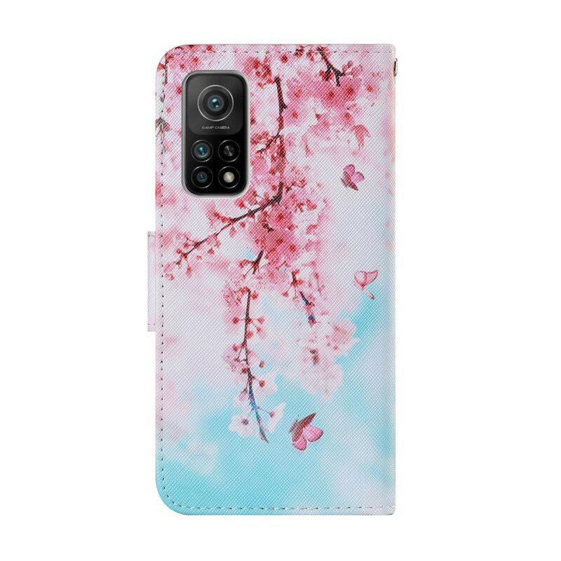 Custodia in pelle Xiaomi Mi 10T / 10T Pro Rami Rossi Con Cinturino