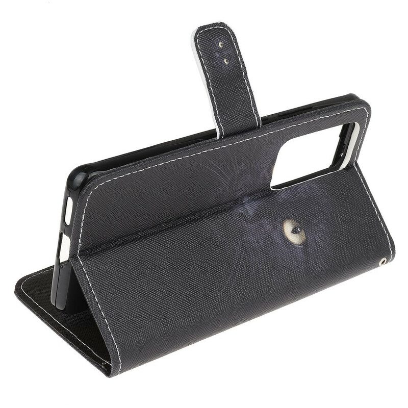 Custodia in pelle Xiaomi Mi 10T / 10T Pro Strappy Occhi Di Gatto Nero