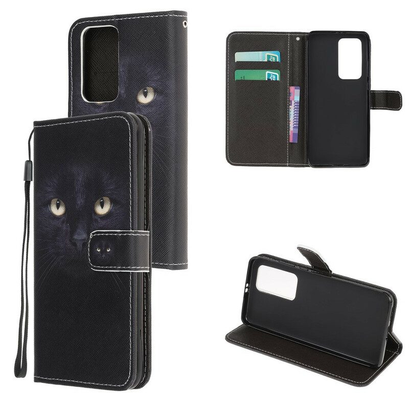 Custodia in pelle Xiaomi Mi 10T / 10T Pro Strappy Occhi Di Gatto Nero