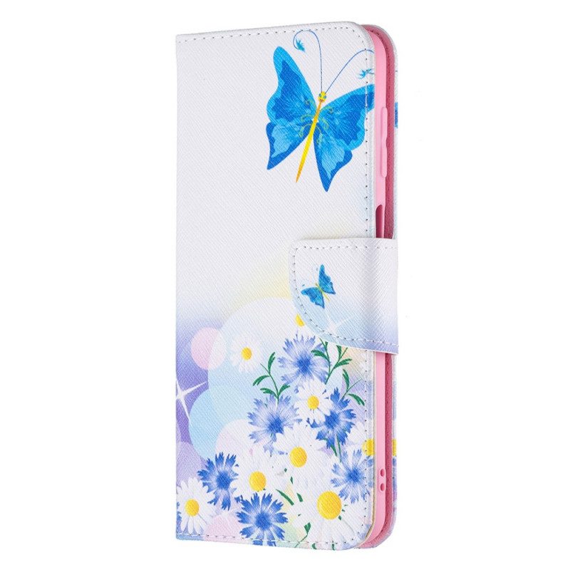 Custodia A Portafoglio Samsung Galaxy M32 Farfalle E Fiori Dipinti
