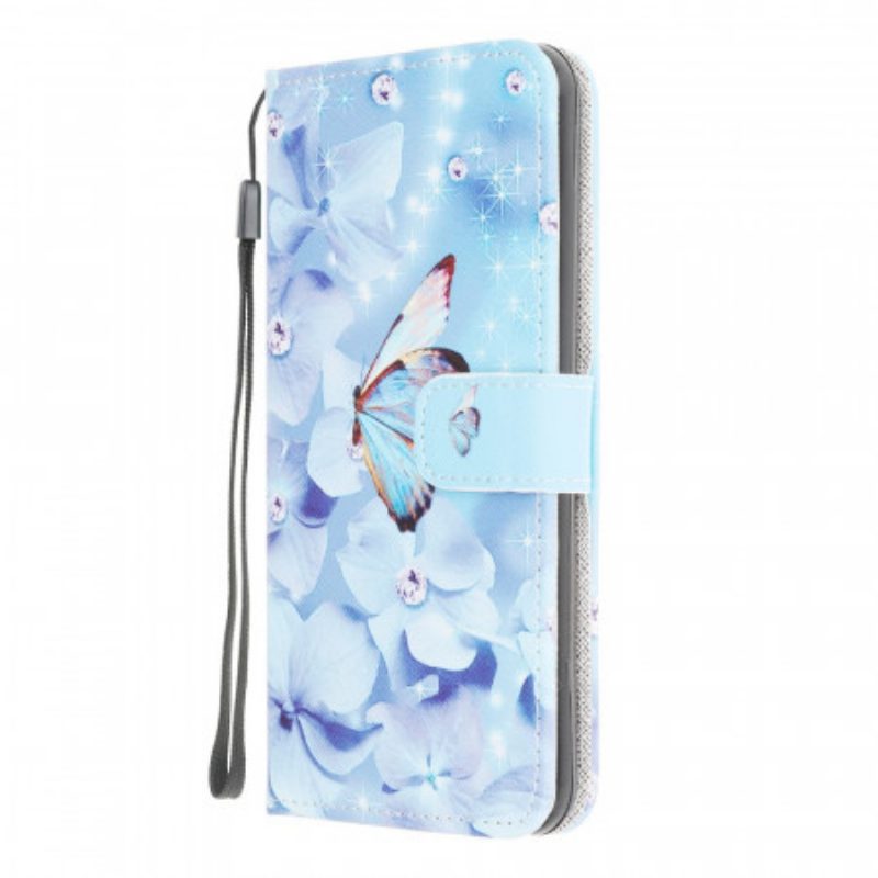 Custodia in pelle Samsung Galaxy M32 Farfalle Di Diamanti Strappy