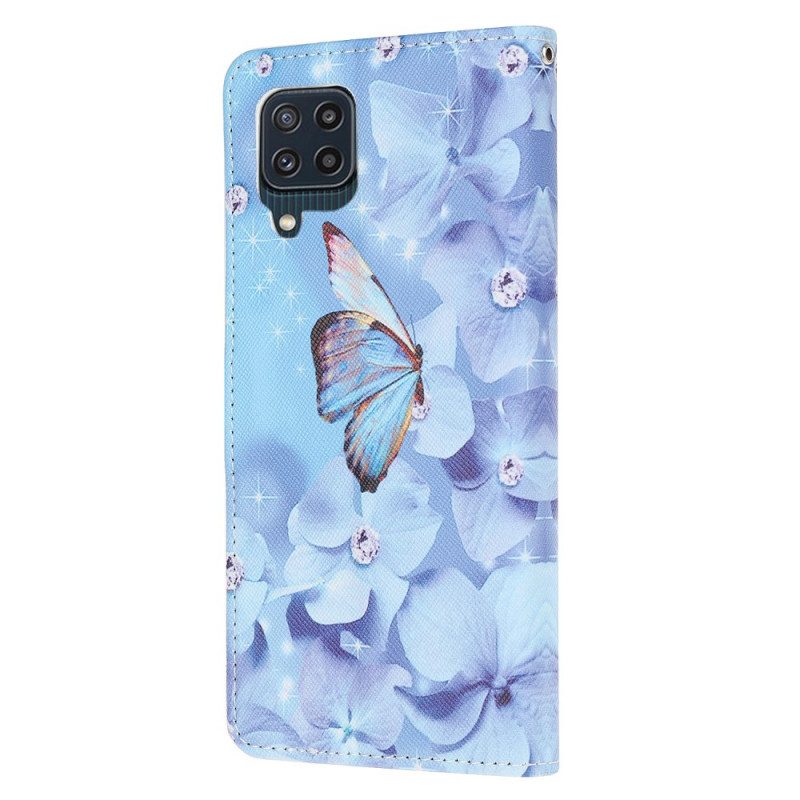 Custodia in pelle Samsung Galaxy M32 Farfalle Di Diamanti Strappy