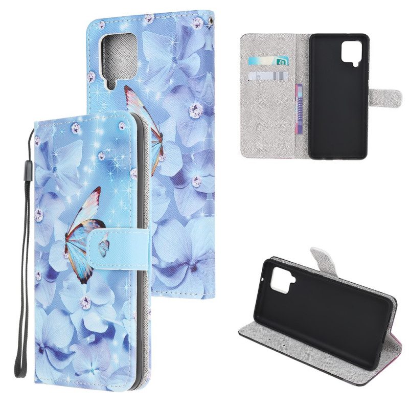 Custodia in pelle Samsung Galaxy M32 Farfalle Di Diamanti Strappy