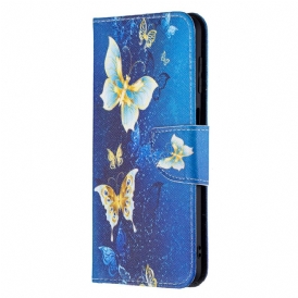 Custodia in pelle Samsung Galaxy M32 Farfalle Dorate