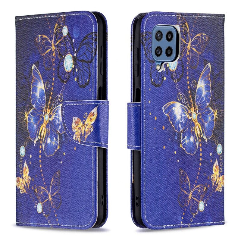 Custodia in pelle Samsung Galaxy M32 Farfalle Dorate