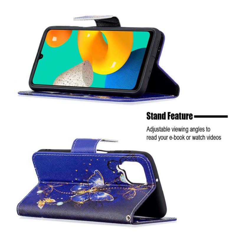 Custodia in pelle Samsung Galaxy M32 Farfalle Dorate