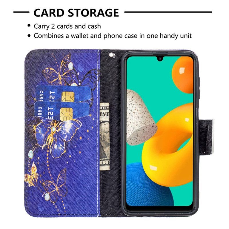 Custodia in pelle Samsung Galaxy M32 Farfalle Dorate