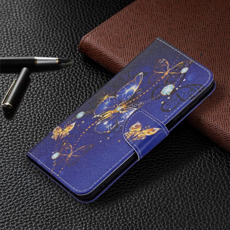 Custodia in pelle Samsung Galaxy M32 Farfalle Dorate