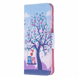 Custodia in pelle Samsung Galaxy M32 Gufi Sull'altalena