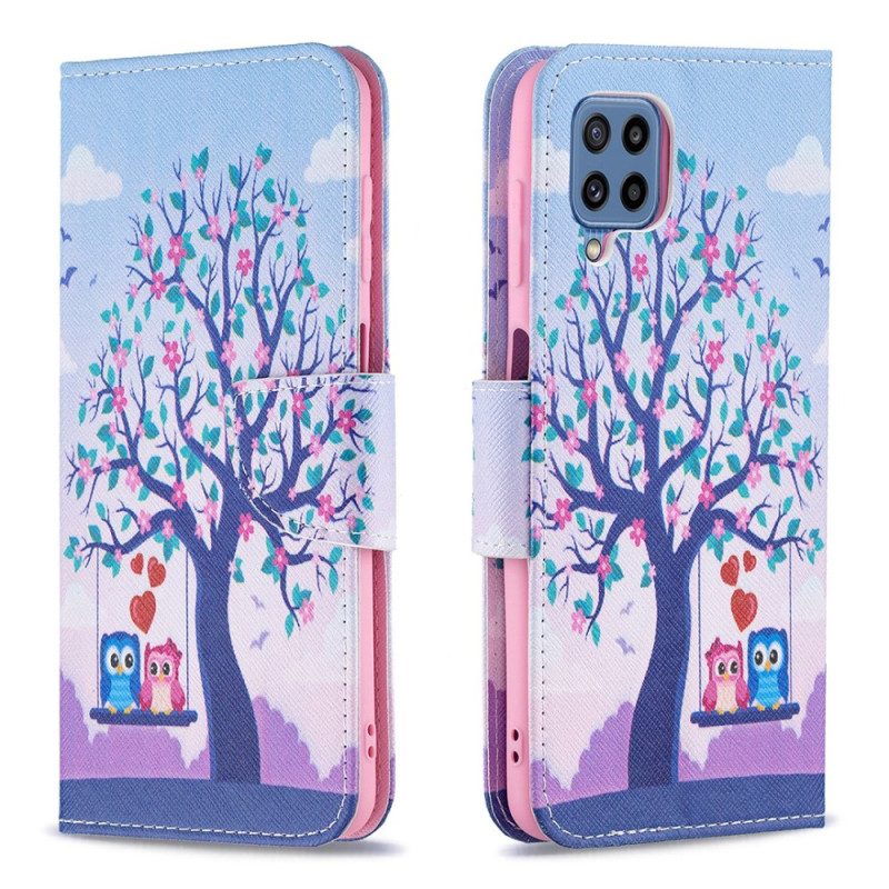 Custodia in pelle Samsung Galaxy M32 Gufi Sull'altalena