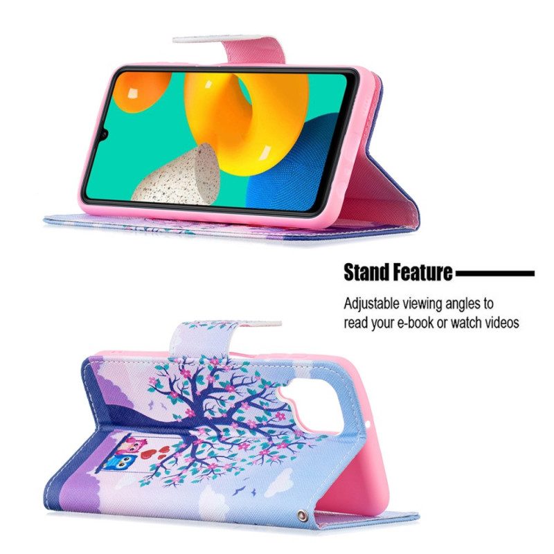 Custodia in pelle Samsung Galaxy M32 Gufi Sull'altalena